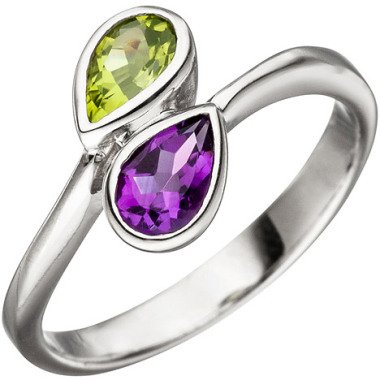 Peridot-Ring aus Quarz & SIGO Damen Ring 925 Sterling Silber 1 Amethyst lila violett 1 Peridot