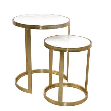 Satztisch & Zweisatztisch in Goldfarben runden Marmorplatten (zweiteilig)