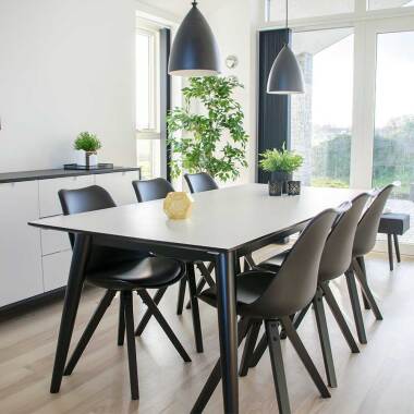 Skandinavischer Stuhl & Esszimmergarnitur in Schwarz und Weiß Skandi Design