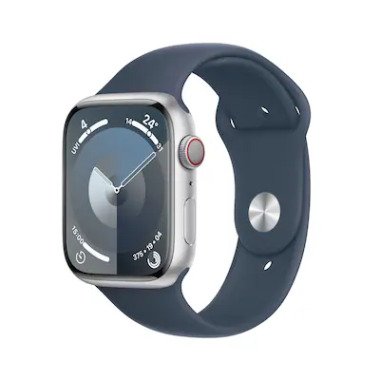 Apple Watch Series 9 LTE 45mm Aluminium Silber Sportarmband Sturmblau M/L