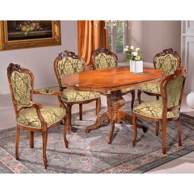 Barock Stilstuhl & Tischgruppe barock mit hoher Lehne fünf Stühle (sechsteilig