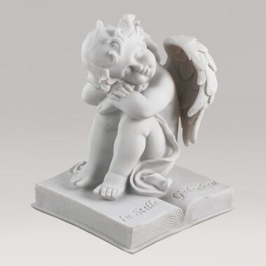 Engel Skulptur & Schlafender Grabengel auf Buch sitzend aus Marmorguss Matteo