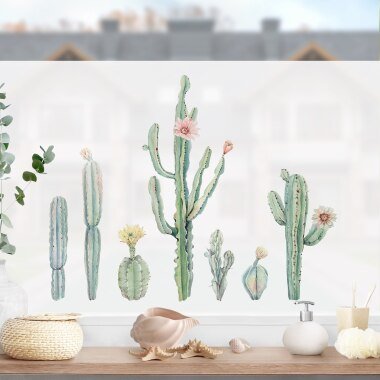 Fensterfolie Aquarell Kaktus Blüten