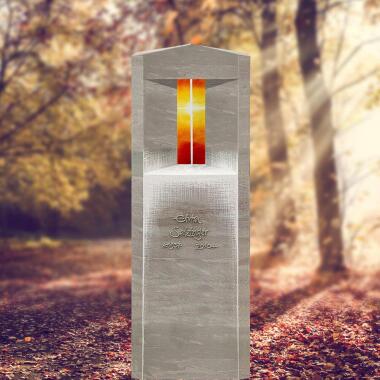 Grabstein Einzelgrab aus Kalkstein mit Glas & Kreuz Symbol Porta Lumis