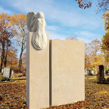Grabstein für Einzelgrab mit Skulptur & Grabstein Sandstein Modern Engel