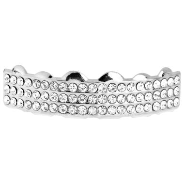 Grill mit Zirkonia & One Size Fits All Bling Grillz THREE LINE TOP Silber