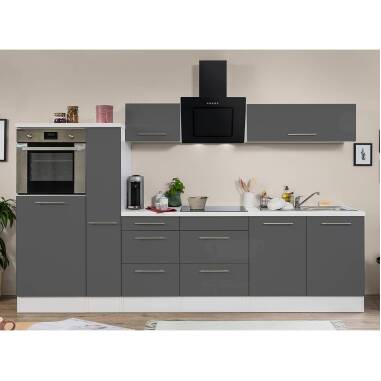 Küchenzeile mit Geräten 300 cm Grau Hochglanz/Weiß
