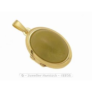 Medaillon aus Gold & Jade oliv Cabochon Gold 585 Medaillon