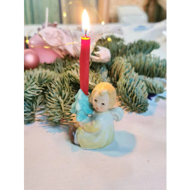 Porzellan-Weihnachtsfigur & Hummel Kerzenleuchter Figur Engel Mit Tannenbaum