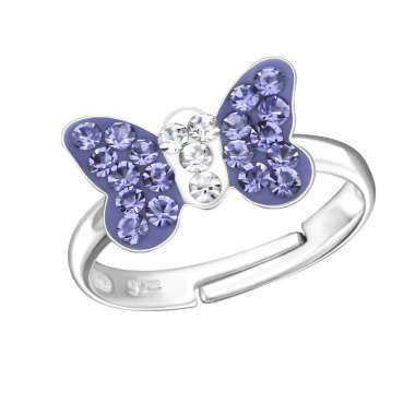 Strassring & Kinder Ring Fingerring mit Schmetterling lila Strass verstellbar