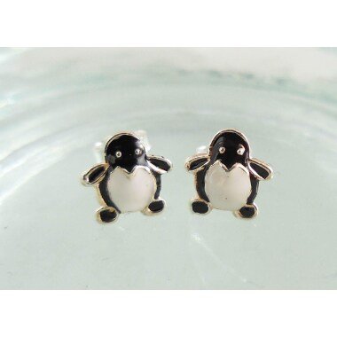 Tier-Ohrring in Silber & 925 Sterling Silber Pinguin Ohrstecker, Ohrringe