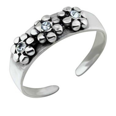 Zehenring Zehring Blume Kristall 925 Silber Fuss Schmuck Ring
