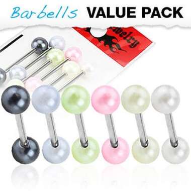 6er Set Zungenpiercing Barbell mit Perlen