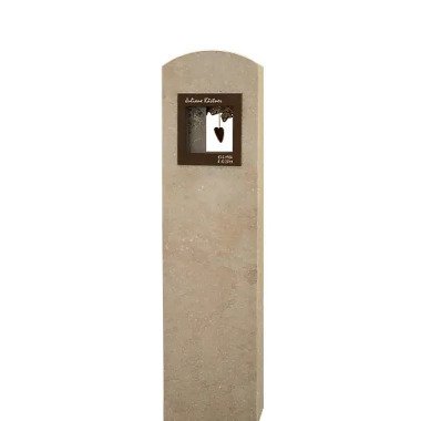 Einzelgrab Grabstein in Kalkstein & Bronze mit Deko-Fenster / Stelenform Amori