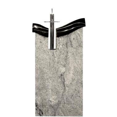 Einzigartiger Steinmetz Grabstein aus Granit mit Edelstahl Kreuz Calvino
