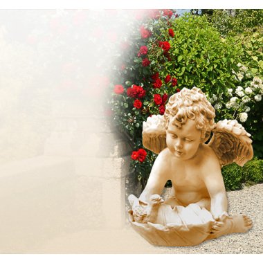 Engelfigur mit Vogeltränke für den Garten aus Steinguss