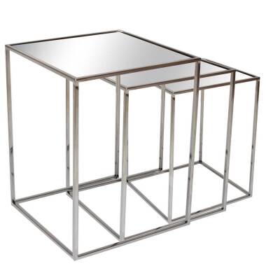 Glas-Satztisch & Beistelltische aus Glas und Edelstahl Bügelgestell poliert