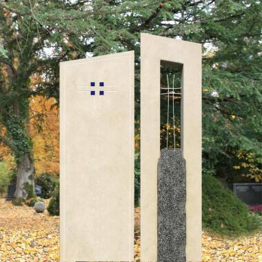 Grabstein für Doppelgrab mit Kreuz & Doppelgrabstein aus Natursteinen