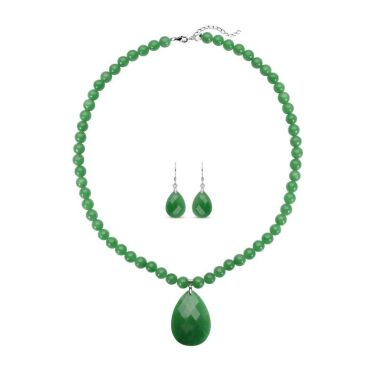 Grüne Jade-Halskette und Ohrringe  beads
