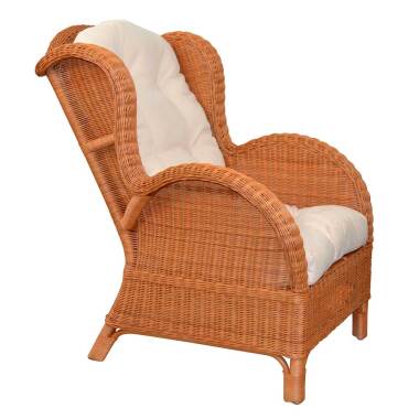 Landhausstil-Sessel & Rattansessel Honigfarben mit Polsterauflage Creme