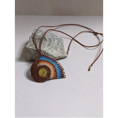 Macramee Regenbogen-Halskette Mit Perlmutt, Hippie Boho Style