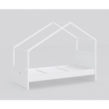 Montessori Hausbett mit Seitendach 90x200 cm Weiß