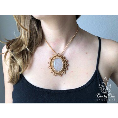 Quartz Crystal Macrame Jewelry, Sun Necklace Hippie, Healing Stone, Unique
