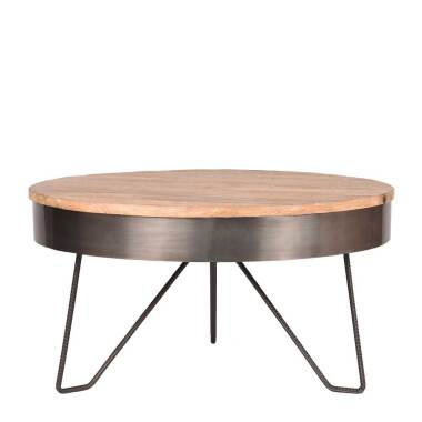 Runder Tisch aus Massivholz & Sofatisch aus Mangobaum Massivholz und Stahl rund