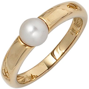 SIGO Damen Ring 585 Gold Gelbgold 1 Süßwasser Perle Goldring Perlenring