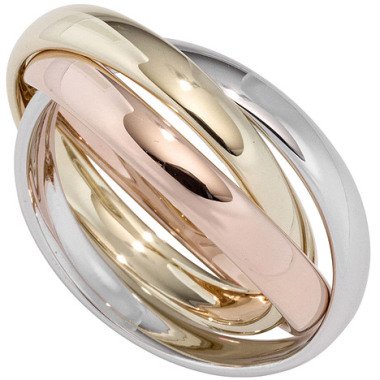 Tricolor-Ring aus Metall & SIGO Damen Ring 3-reihig verschlungen 585 Gold