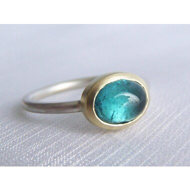Turmalin-Ring & Blaugrüner Turmalin Ring Aus Silber, 585 Gold, Weite 54.5