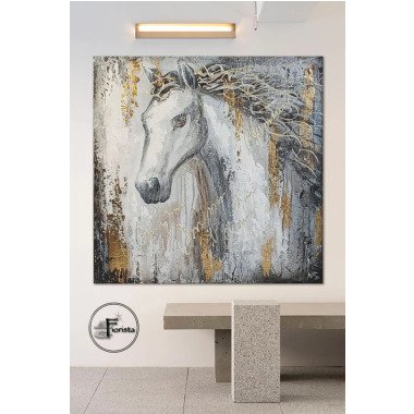 Weißes Pferd Großes Weißes Gemälde Im Wohnzimmer