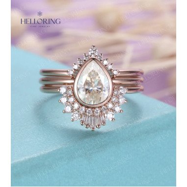 3Pcs Moissanite Verlobungsring Set, Rose Gold Vintage Diamant Ehering