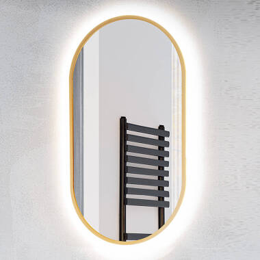 Badezimmer LED Spiegel, oval, in gold PUEBLA-56-BLUE