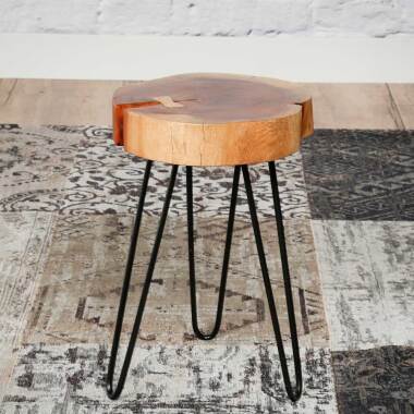 Baumscheiben Tisch & Massivholztisch aus Akazie Massivholz und Metall Dreifußgestell