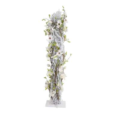 Blumensäule mit weißen Korkenzieherästen und Magnolien