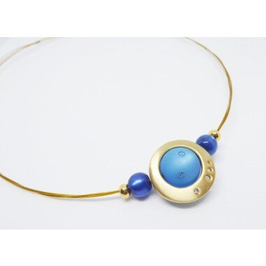 Charm & Set, Reif + Anhänger Saturn Vergoldet 3 Polaris Perlen, Halskette