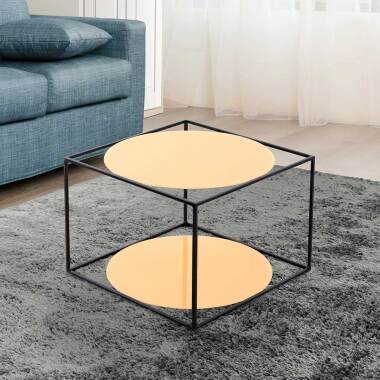 Design Glastisch & Design Sofatisch in Orange und Schwarz runden Glasplatten