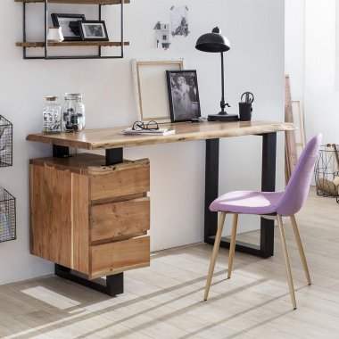 Design Schreibtisch mit Baumkante Akazie Massivholz