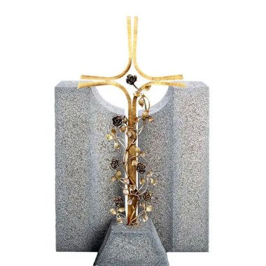 Granit Einzelgrabstein mit Bronze Grabkreuz Doppelgrab