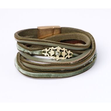 Modeschmuck Armband von Sweet7 aus Leder  Metall in Grün  Gold