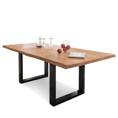  Tisch mit Baumkante & Esszimmertisch mit Baumkante Wildeiche massiv Stahl