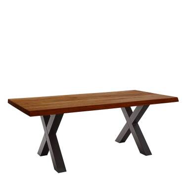 Tisch X-Gestell mit Massivholzplatte natürlicher