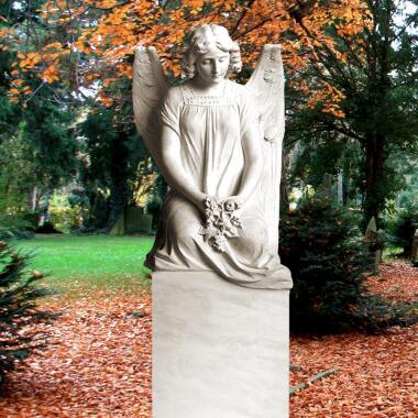 Ausgefallener Grabstein mit Figur & Weiße Engel Statue als Grabstein Doppelgrab