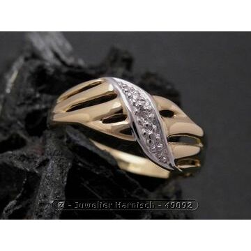 Gold Ring opulent Gold 750 bicolor Diamant Goldring Gr. 57,5