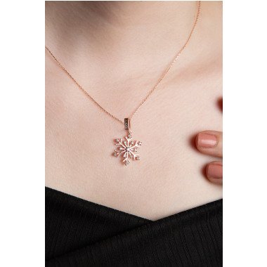 Halskette Schneeflocke | 925 Sterling Silber 14K Rose Vergoldet Snowflake