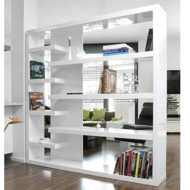 Hochglanz Bücherregal & Wohnzimmer Regal 200 cm breit Hochglanz Weiß