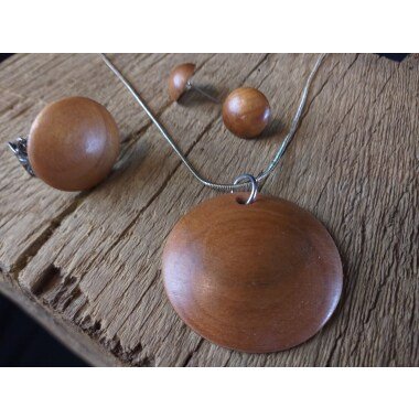 Holzring aus Holz & Schmuckset Geschenk Handarbeit Ring Kette Ohrringe