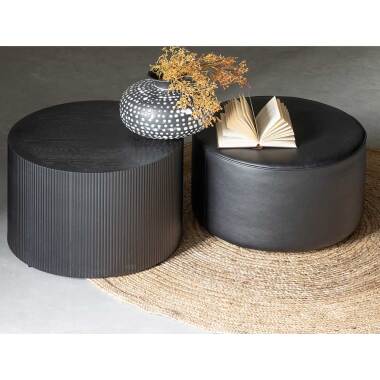 Kiefern-Holztisch & Runde Sofa Beistelltische aus Kiefer Massivholz und