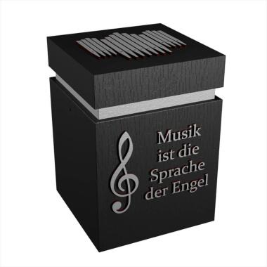 Originelle eckige Schmuckurne aus Holz schwarz mit Musik Orgel Motiv Clicquo